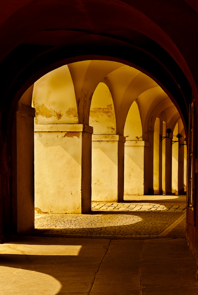 A covered walkway just outside the Prague Castle, Czech Rep[ublic.