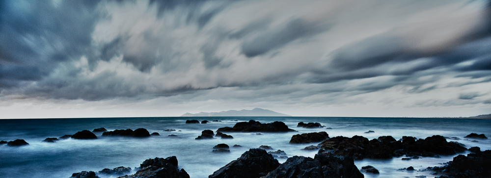 Weather Impacts mood - view of Kapiti Island from Puekrua Bay on a cold evening
